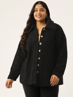 theRebelinme - Plus Size Womens Black Solid Color Tailored Jacket