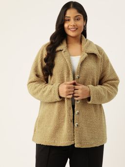 theRebelinme - Plus Size Womens Camel Brown Solid Color Tailored Jacket