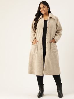 theRebelinme - Plus Size Womens Off White Solid Color Longline Tailored Overcoat