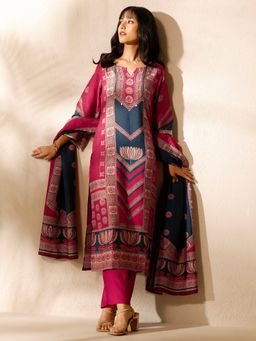 Libas - Printed Silk Blend Straight Kurta with Pant and Dupatta