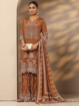 Libas Art - Printed Crepe Straight Kurta with Sharara and Dupatta