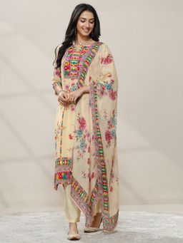 Libas - Floral Printed Chinon Straight Kurta with Pant and Dupatta