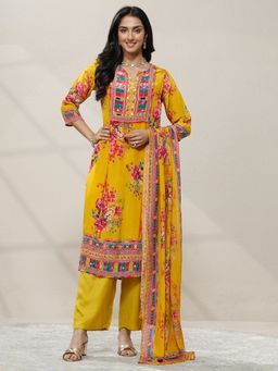 Libas - Floral Printed Chinon Straight Kurta with Pant and Dupatta