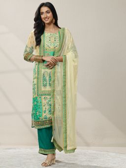 Libas - Floral Printed Organza Straight Kurta with Pant and Dupatta