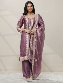 Libas - Embroidered Organza Straight Kurta with Pant and Dupatta