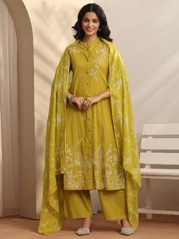 Libas - Floral Cotton Blend Straight Kurta with Pant and Dupatta