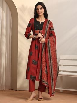 Libas - Printed Cotton Blend A-Line Kurta with Pant and Dupatta