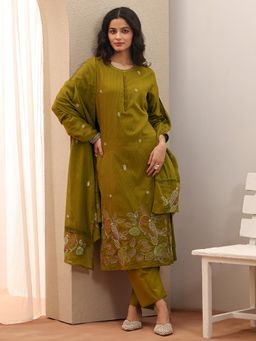 Libas - Floral Cotton Blend Straight Kurta with Pant and Dupatta