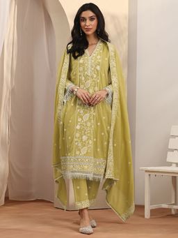 Libas - Embroidered Cotton Blend Straight Kurta with Pant and Dupatta