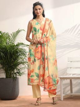 Libas - Floral Printed Poly Chiffon Straight Kurta with Pant and Dupatta