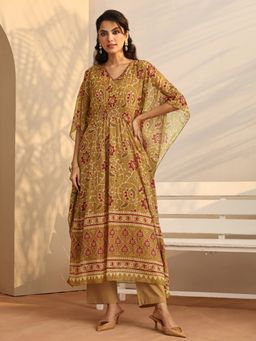 Libas - Floral Printed Poly Chiffon A-Line Kaftan Kurta And Pant
