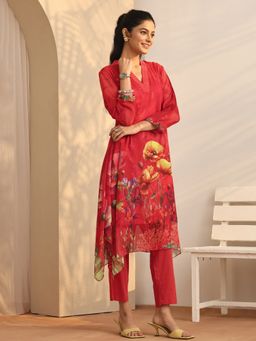 Libas - Floral Printed Poly Chiffon A-Line Kurta With Pant