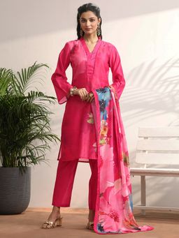 Libas - Floral Printed Silk Blend Straight Kurta with Pant and Dupatta