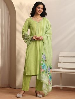 Libas - Woven Design Cotton Blend Straight Kurta with Pant and Dupatta