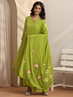 Libas - Floral Cotton Blend Kurta with Pant and Dupatta