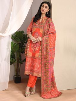 Libas - Floral Printed Silk Blend Straight Kurta with Pant and Dupatta