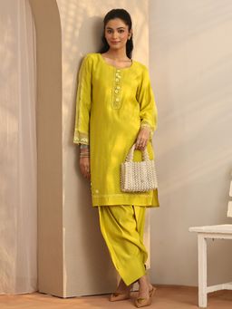 Libas - Floral Silk Blend Straight Kurta With Salwar