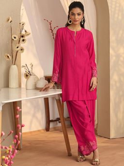 Libas - Floral Silk Blend Straight Kurta With Salwar