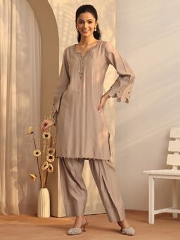 Libas - Embroidered Silk Blend Straight Kurta With Salwar
