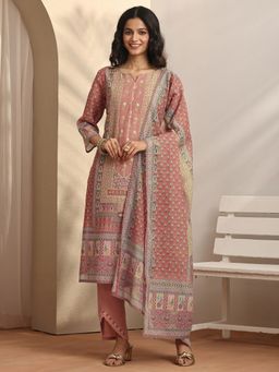 Libas - Printed Linen Straight Kurta with Pant and Dupatta