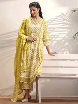 Libas - Printed Cotton Blend Anarkali Kurta And Pant With Dupatta