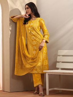 Libas - Printed Cotton Blend Straight Kurta with Pant and Dupatta