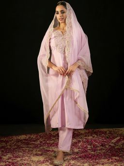 Indo Era - Lavender Embroidered Straight Kurta With Pant And Dupatta