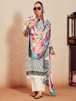 Indo Era - Off White Printed Straight Kurta With Pant And Dupatta