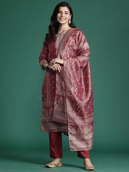 Indo Era - Pink Embroidered Straight Kurta With Pant And Dupatta