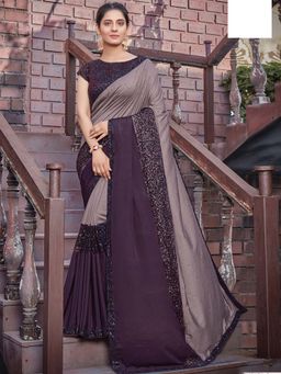 Odette - Lavender, Purple Colour Tussar Silk Embellished Saree with Unstitched Blouse