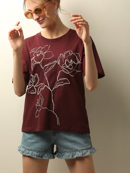 VERO MODA - Maroon Floral Print T-Shirt
