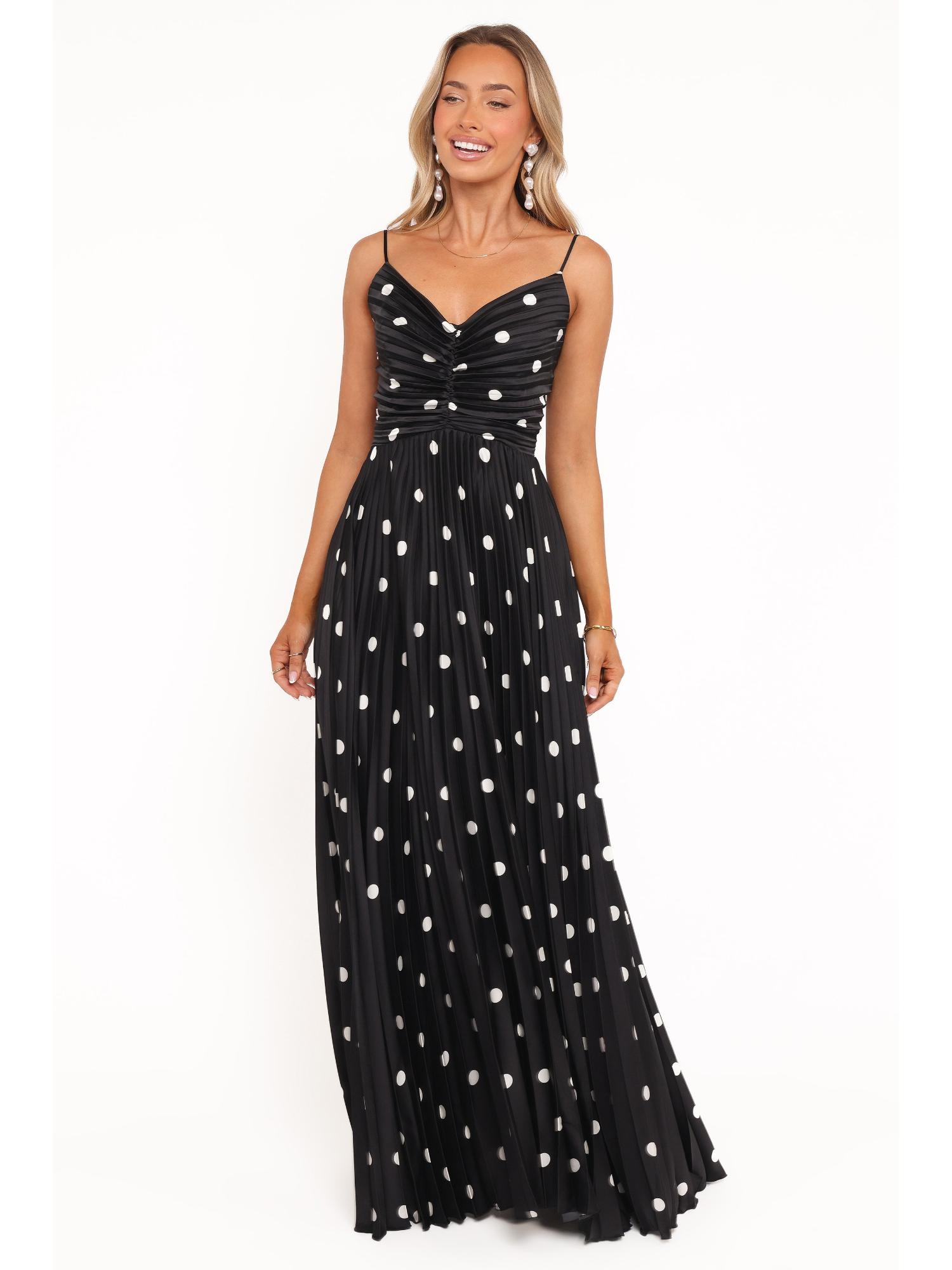 Naira Pleated Maxi Dress - Black Polka Dot-picture-17