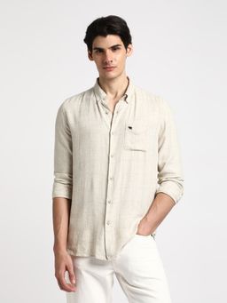 The Bear House - Men Cream Checked Slim Fit Cotton Viscose Casual Shirt