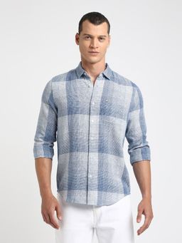 The Bear House - Men Blue Checked Slim Fit Casual Shirt