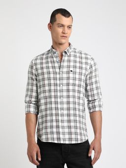 The Bear House - Men White Checked Slim Fit Cotton Casual Shirt