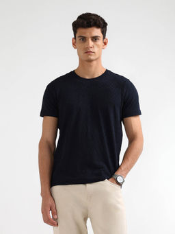 Arrow Newyork - Men Navy Blue Textured T-Shirt