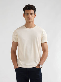 Arrow Newyork - Men Beige Textured Regular Fit T-Shirt