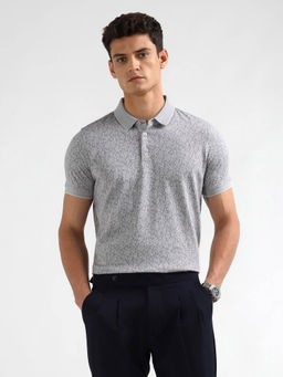 Arrow - Men Grey Textured Regular Fit Polo T-Shirt