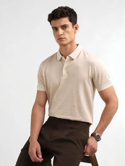 Arrow - Men Beige Textured Regular Fit Polo T-Shirt