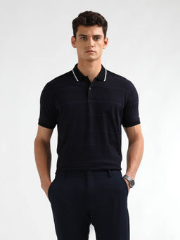 Arrow - Men Black Striped Regular Fit Polo T-Shirt