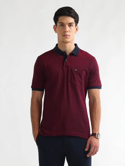 Arrow Sports - Men Maroon Solid Regular Fit Polo T-Shirt
