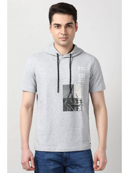 Peter England - Men Grey Graphic Printed Hoodie