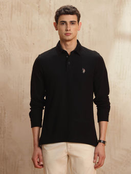 U.S. Polo Assn. Denim Co. - Men Black Solid Polo T-Shirt
