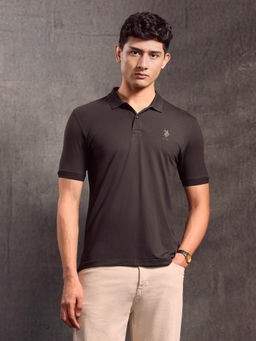 U.S. Polo Assn. Denim Co. - Men Brown Solid Regular Fit Polo T-Shirt