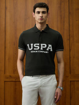 U.S. Polo Assn. Denim Co. - Men Green Solid Polo T-Shirt