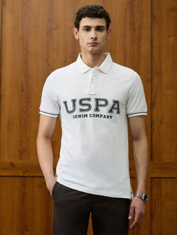 U.S. Polo Assn. Denim Co. - Men White Solid Polo T-Shirt