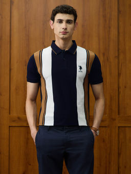 U.S. POLO ASSN. - Men Navy Blue Colourblock Polo T-Shirt