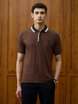 U.S. POLO ASSN. - Men Brown Solid Polo T-Shirt