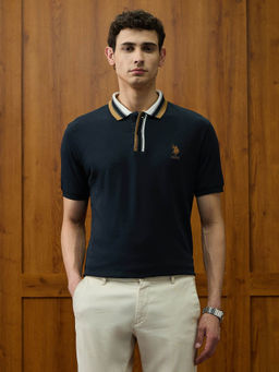 U.S. POLO ASSN. - Men Navy Blue Solid Polo T-Shirt