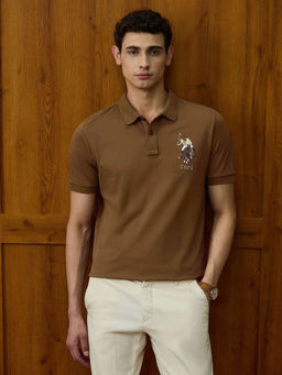 U.S. POLO ASSN. - Men Brown Solid Polo T-Shirt